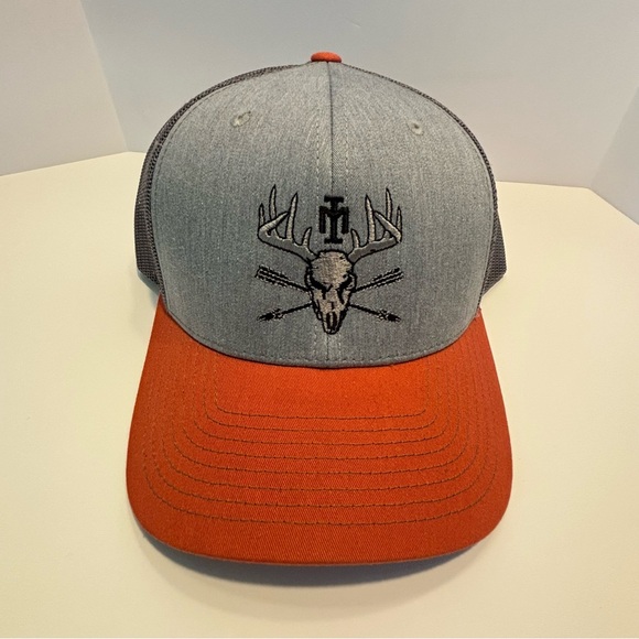 Richardson Deer Skull 112 Baseball Cap Trucker Hat Adjustable Orange And Gray - Picture 1 of 7